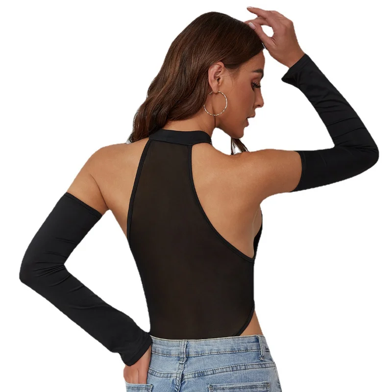 European and American Jumpsuit New Spicy Girl Street Style Mesh Splicing Slim Fitting and Perspective Design Feeling Niche