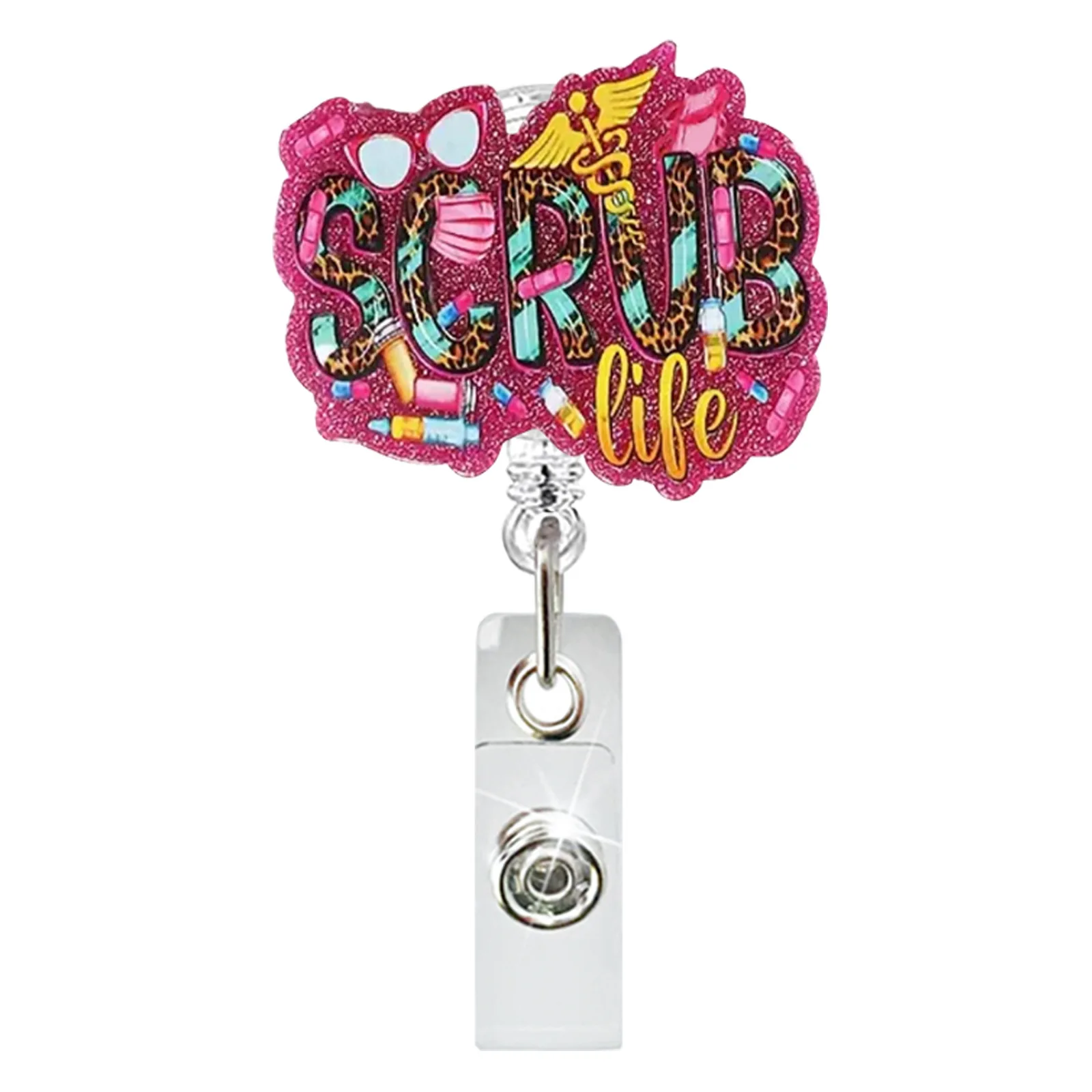 Glitter Doctor Nurse Retractable Clip Rotating ID Badge Retractable Clip Badge Reel Holiday Gift Key Chain Accessories