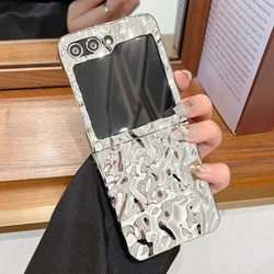 Plating Sliver Tinfoil Case For Samsung Z Flip 6 flip 5 5G Rugged Wrinkle Cover For Samsung Galaxy Z flip 7 Flip3 Luxury Case