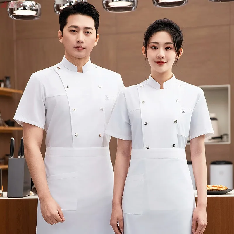 

Летняя дышащая тонкая униформа повара с коротким рукавом для пекарей кондитерских, персонала западных ресторанов, отелей, поваров и кухонного персонала