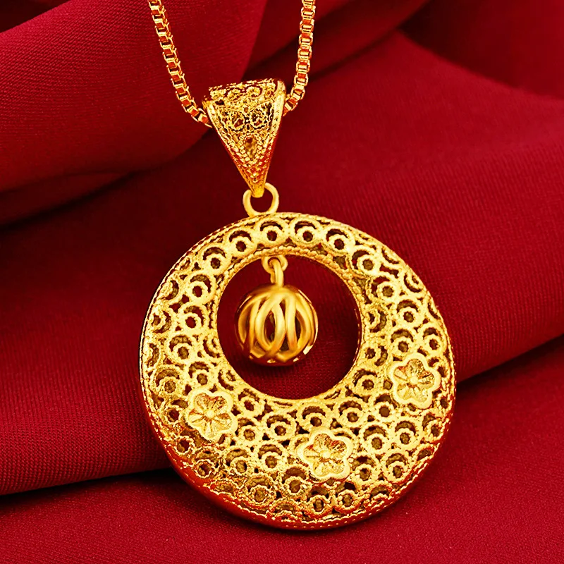 Flexible Rotation Rotating Coin Compass Pendant Necklace For Women 24K Gold AU999 | Smooth rotation, auspicious meaning