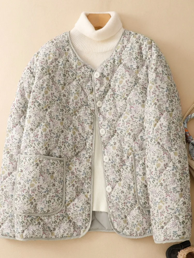 

Large Size Retro Floral Print Cotton Jaet Women's Coat Lightweight Warm Home Wear Winter New Sle Outerwear Coat
