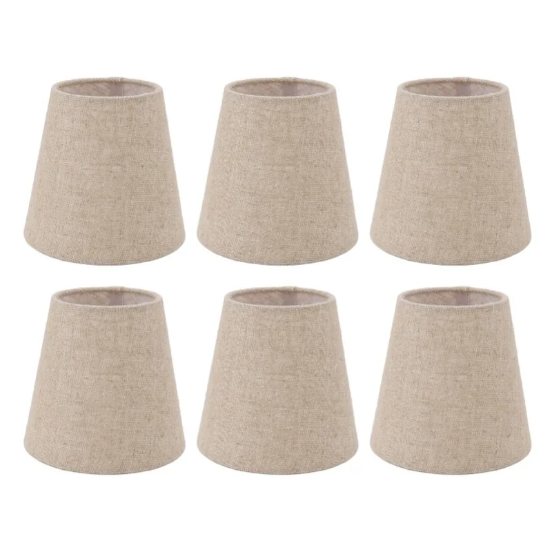 

6Pcs Small Lamp Shade Clip On Drum Linen Fabric Lampshade For Candle Bulbs Lighting Accessories