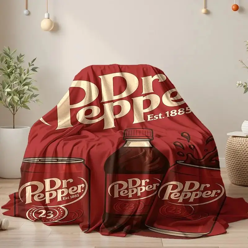 VIKAMA Vintage 3 Cans Dr Pepper Slogan Print Flannel Fleece Throw Blanket Soft Fluffy Lightweight Decor Gift for Adults