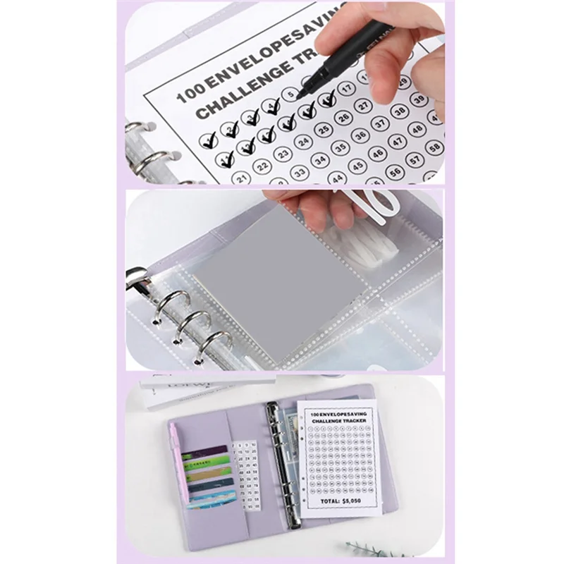 Practical-100 Envelope Money Saving Challenge Binder, Reusable A5 Money Budget Binder Challenges Book