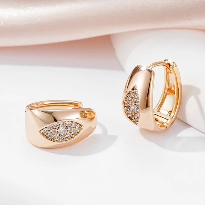 Oval Natural Zircon Full Paved Hoop Earrings For Women SYOUJYO Luxury Design 585 Rose Gold Color Jewelry