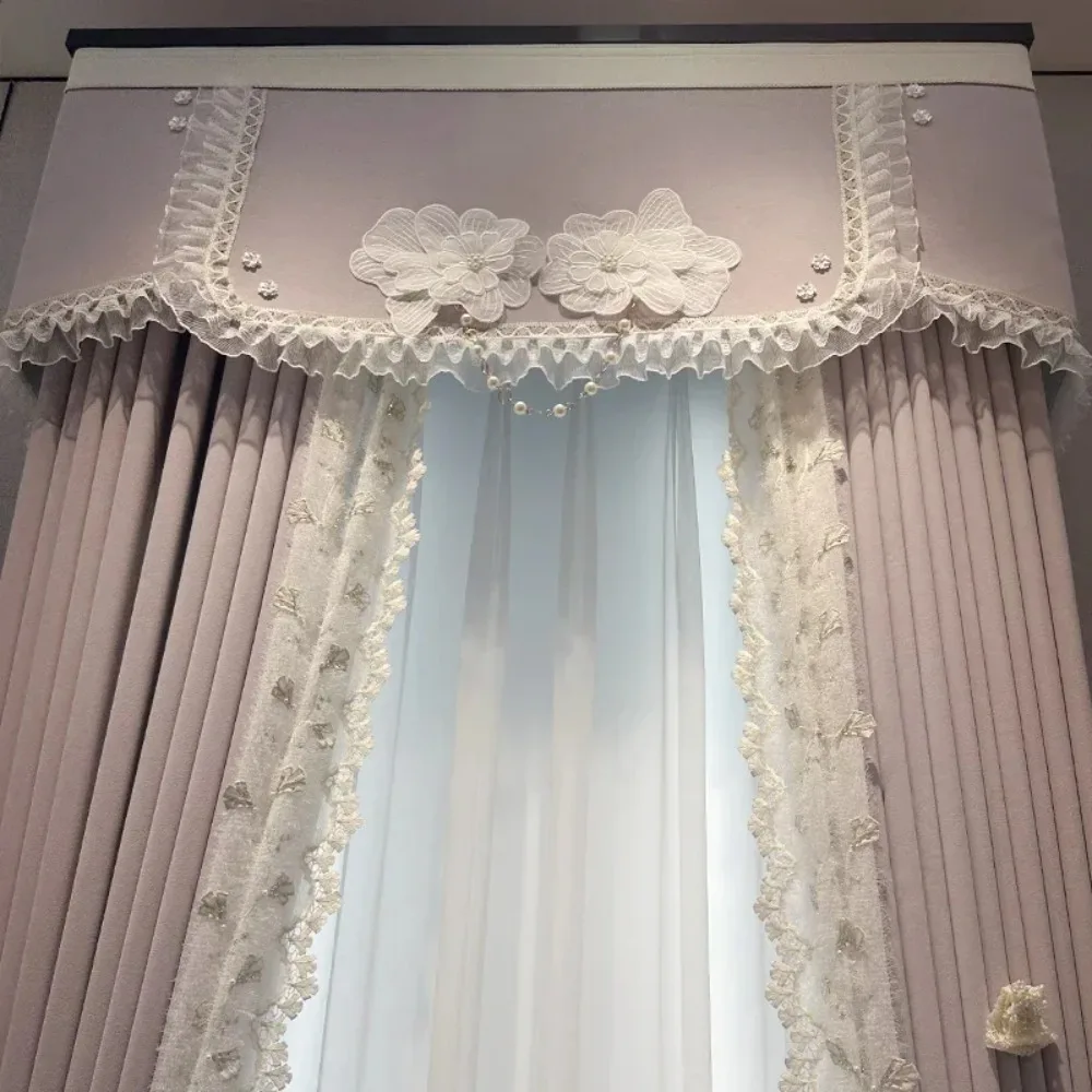 New Embossed Embroidered Window Screen Spliced Purple Chenille Curtains for Bedroom Living Room Bay Window Custom
