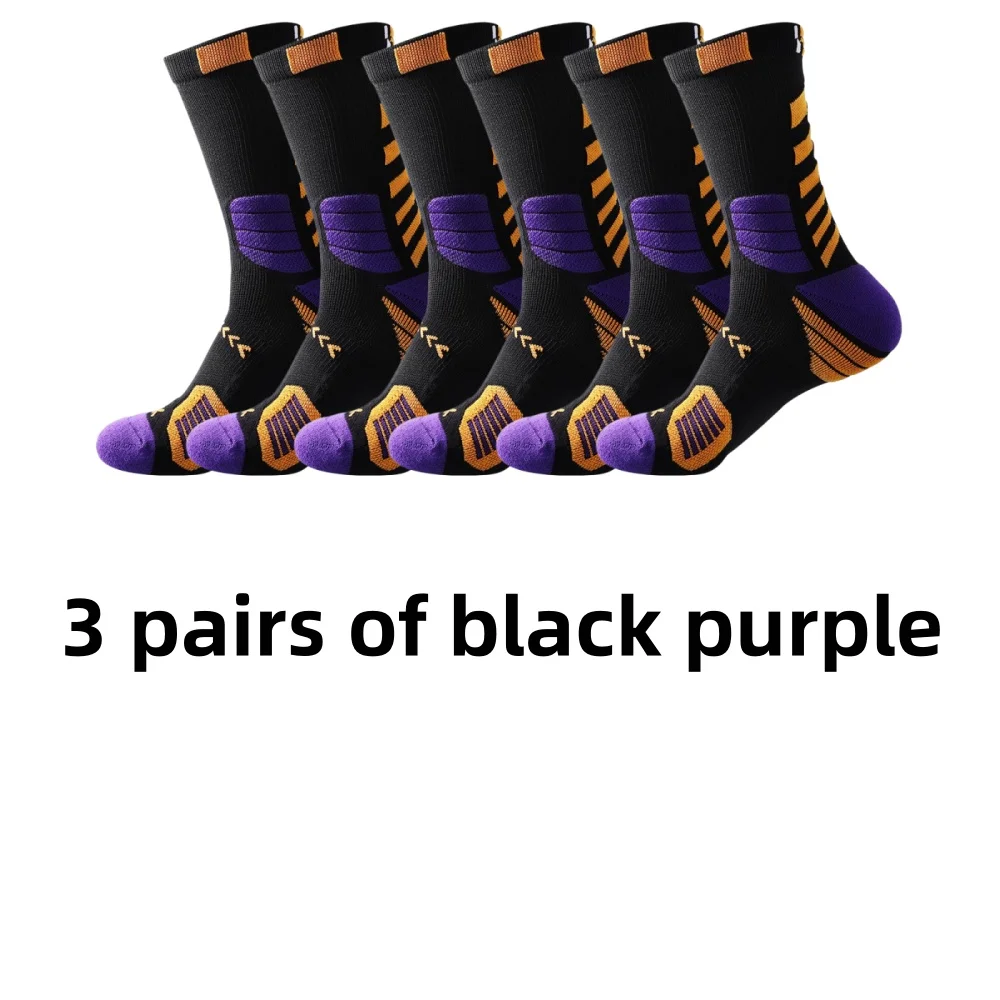 

3-Pair Spring Men's Sweat Absorbing Sports Basketball Socks with Buffer and Shock Absorbent Towel Bottom Outdoor Socks