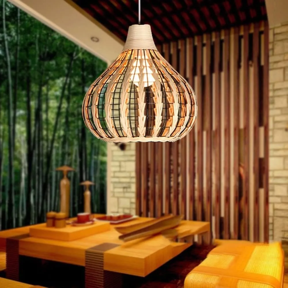 Retro E27 Rattan Woven Pendant Lights Farmhouse Bamboo Hanging Lamps Handmade Rattan Chandeliers Rustic Minimalist Ceiling Light
