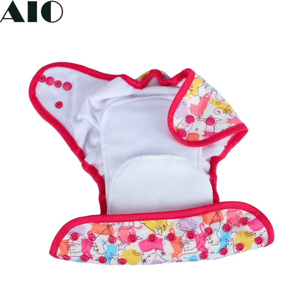 AIO Infant Cloth Diaper Adjustable Washable Reusable Fit Baby 3-15KG Built-in 2 Nappy Inserts Night Useable Prevent Leak Urine