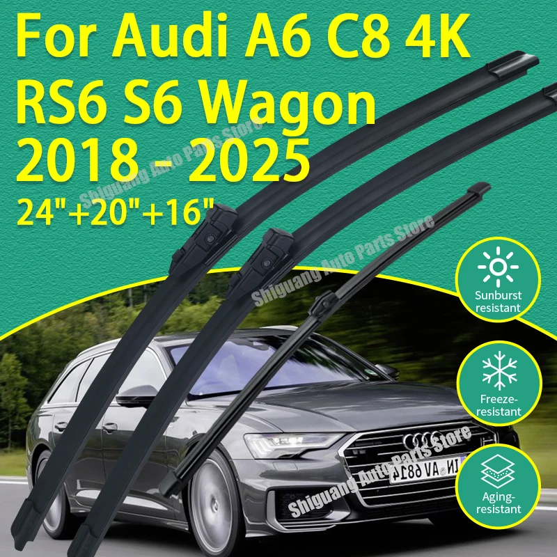 

Front Rear Silicone Coating Wipers for Audi A6 C8 4K RS6 S6 Wagon 2018 - 2025 Allroad Avant Car Wiper Windshield Accessories