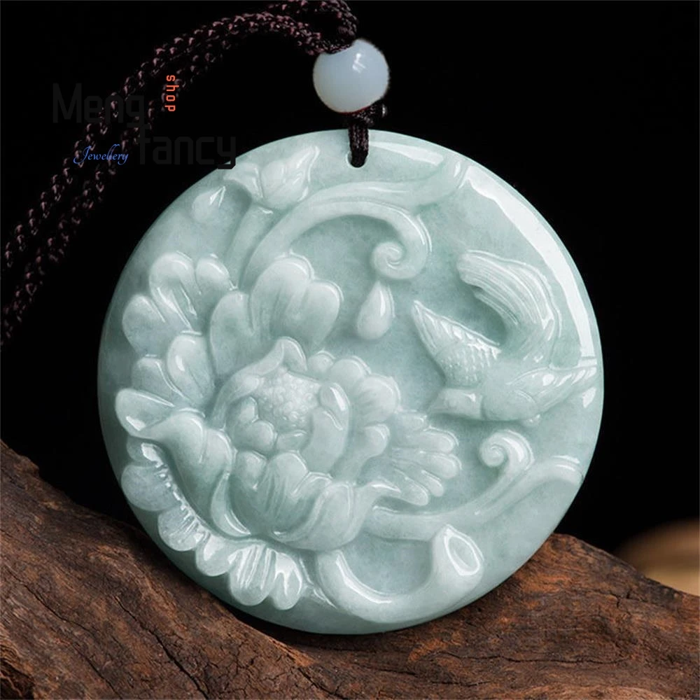 Natural Myanmar A-goods Jadeite Peony Flower Jade Pendant Exquisite Elegant Charm High-grade Luxury Quality Fashion Fine Jewelry