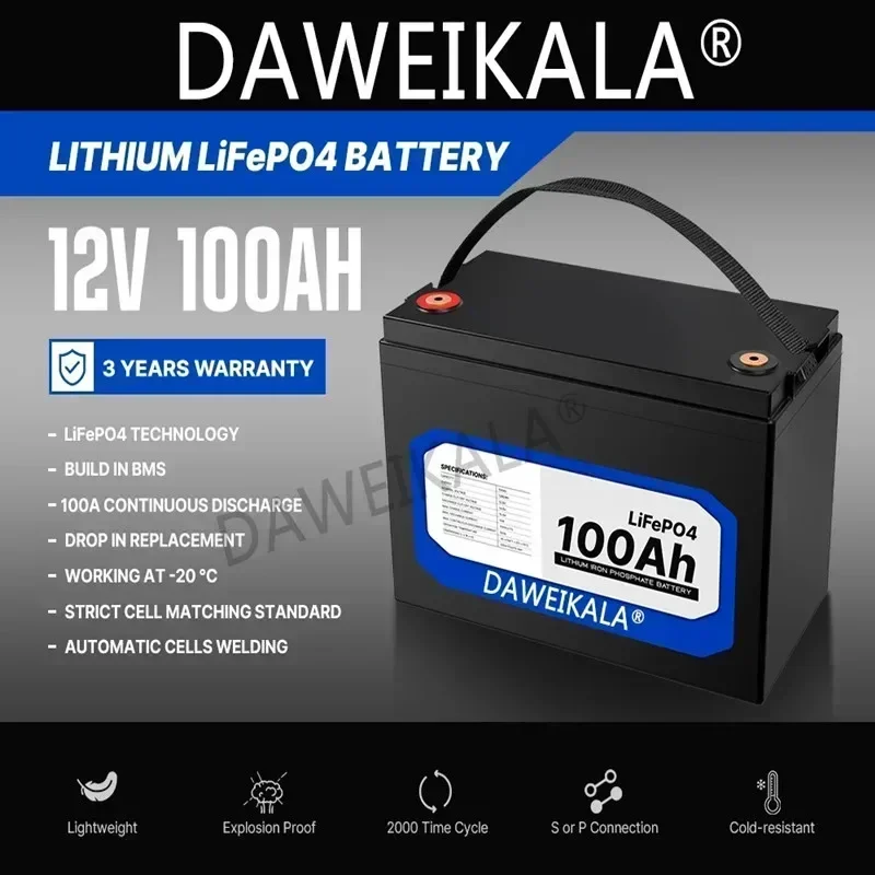 Batterie au lithium fer Phxing ate veFePO4, BMS intégré, système d'alimentation solaire, moteur de pêche à la traîne, 12V, 100Ah