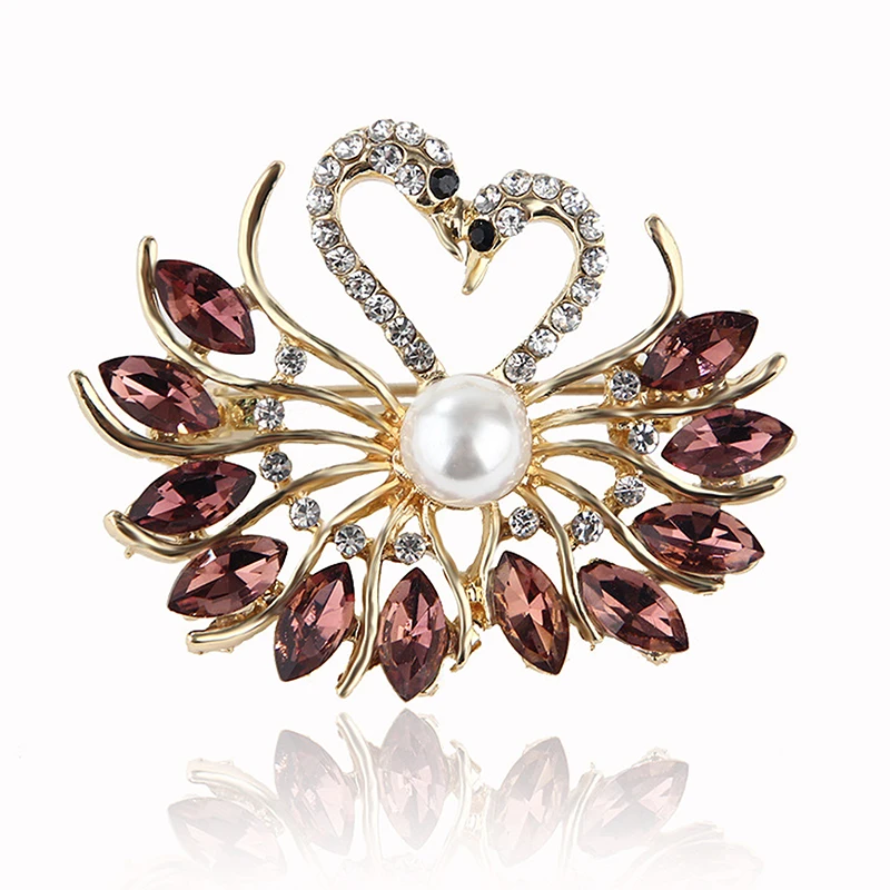 Cute Crystal Swan Brooch Pins Champagne Lovers Animal Rhinestones Brooches For Women Wedding Scarf Jewelry Vintage Lapel Pins