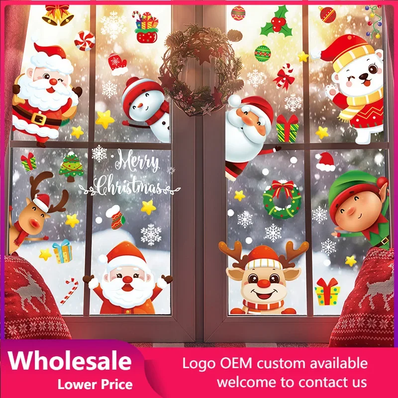 

Merry Christmas Decoration Window Stickers Shop Home Wall Decals 2022 Xmas Ornaments Santa Claus Snow Tree 2022 New Year Gift