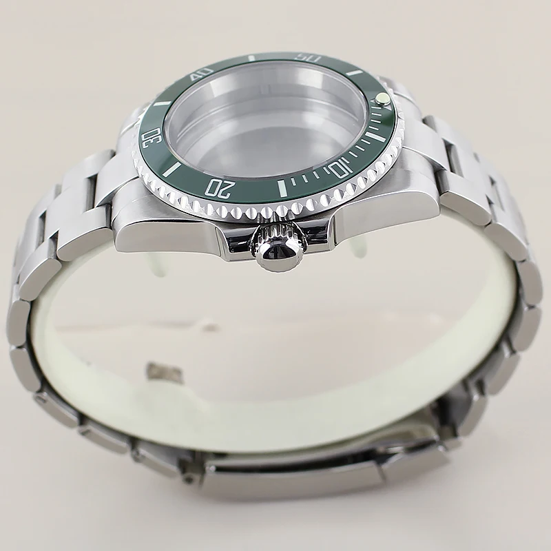 40mm 사파이어 글라스 시계 케이스 디자인 브러시드 브레이슬릿 세이코 NH35 NH36 미요타 8215 Eta 2824 PT5000 무브먼트 SUB 베젤 인레이