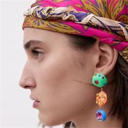 2023 Bohemian Pink Resin Drop Earrings Geometric Girls Wedding Jewelry Cute Party Personality Gifts Wholesale