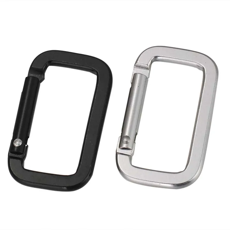 5x3cm Camping Carabiner Square Mini Buckle Black Silver Color Aluminum Alloy Carabiner Key Chain Backpack Pendant Buckles