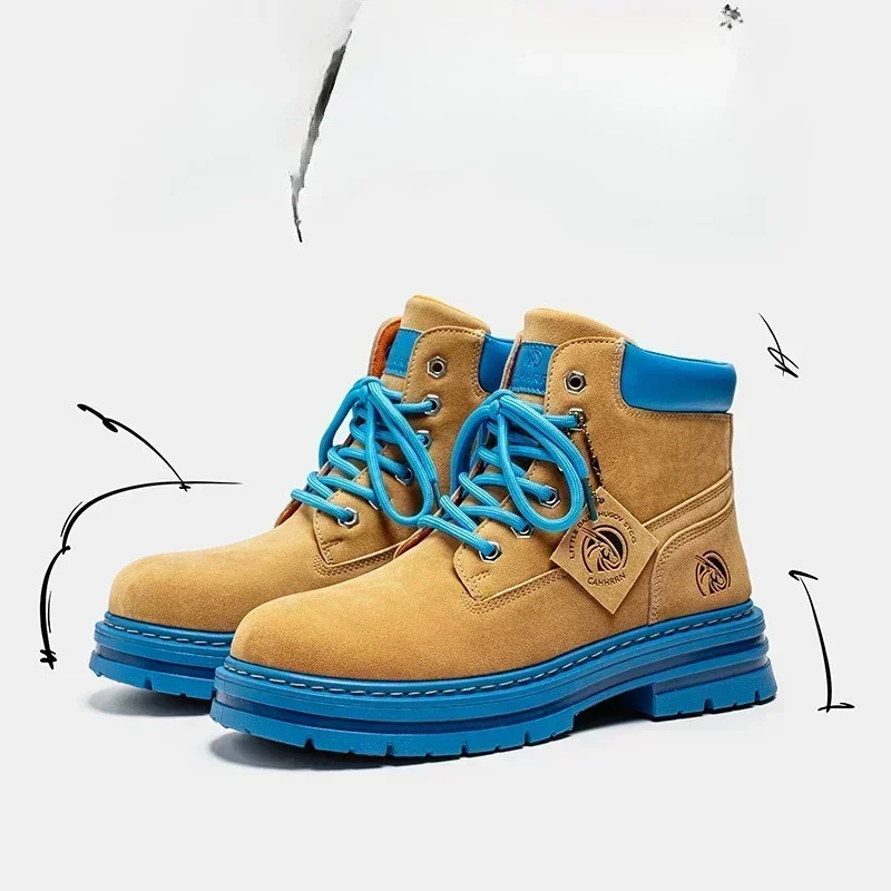 Men Women Color Block High Top Work Boots Thick Sole Casual Outdoor Ankle Boots Big Size