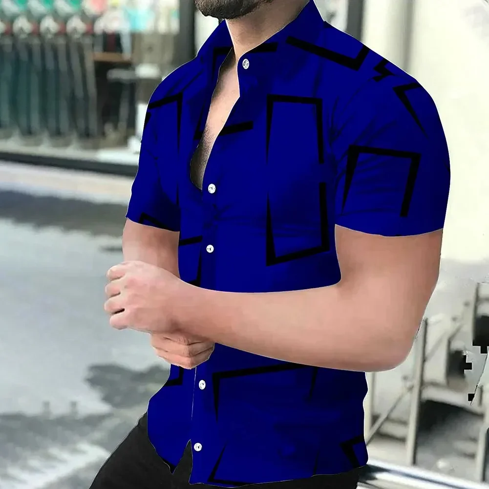 

3D Men's Striped Printed Short Sleeve Shirt, Fashionable and Casual Loose Shirt, 2025 New Style.