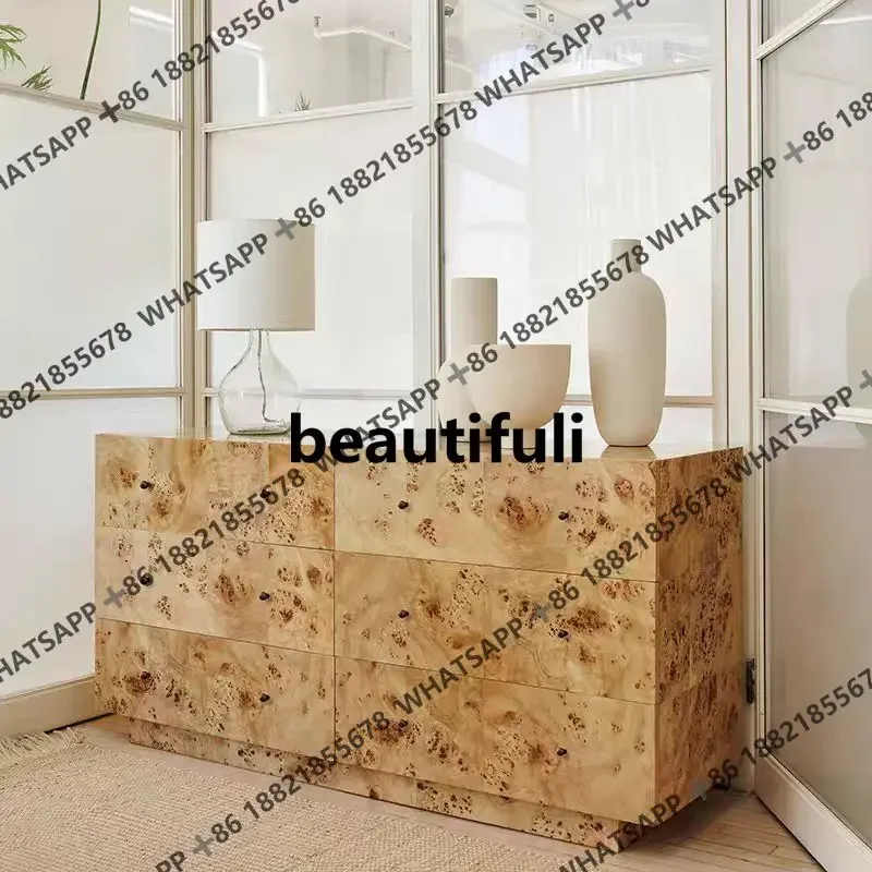 

French retro solid wood dining side cabinet living room wall storage modern simple display cabinet H