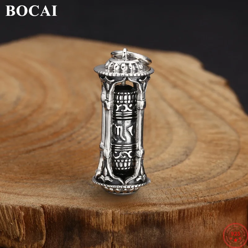 

BOCAI S925 Sterling Silver Charms Pendants for Men Women Rotatable Tibetan Six Charamcter Mantra Prayer Wheel Jewelry Wholesale