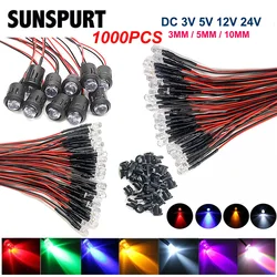 20-1000 adet 3mm 5mm 10mm LED ön kablolu su temizle 3V 5V 12V kırmızı yeşil mavi beyaz RGB plastik tutucu ile UV ışık yayan diyot