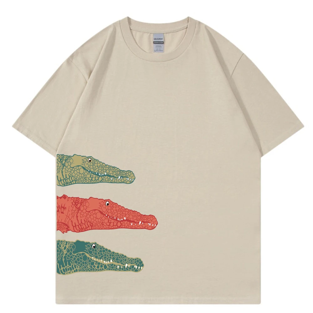 Red Green Three Crocodiles Cute Retro Print Funny Summer T-Shirt Men Loose Oversize Clothing Cotton Quality Short Sleeve For Man