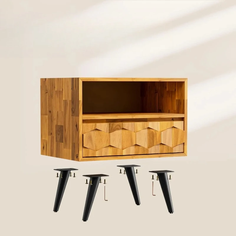 Solid Wood Nightstand with 1 Drawer & Open Shelf - Modern Bedside Table