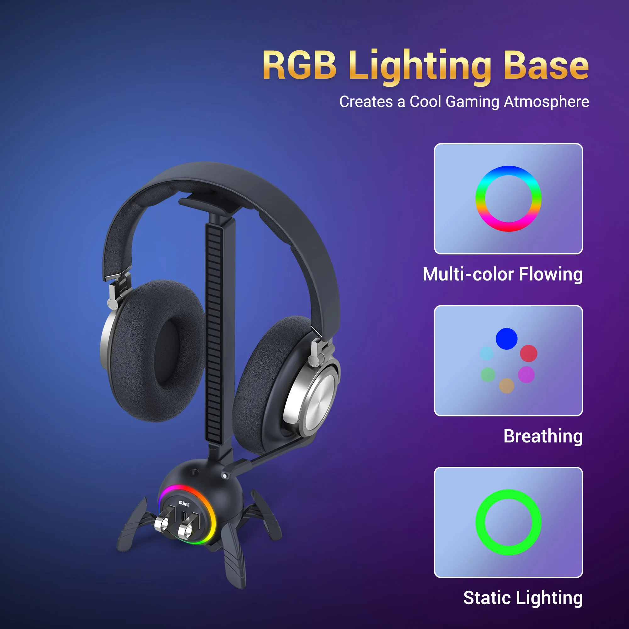 Headphone Stand Spider Design Headset Holder with RGB Pickup Rhythm Light & Type-C USB Port Headset Stand PC Gaming Accessories
