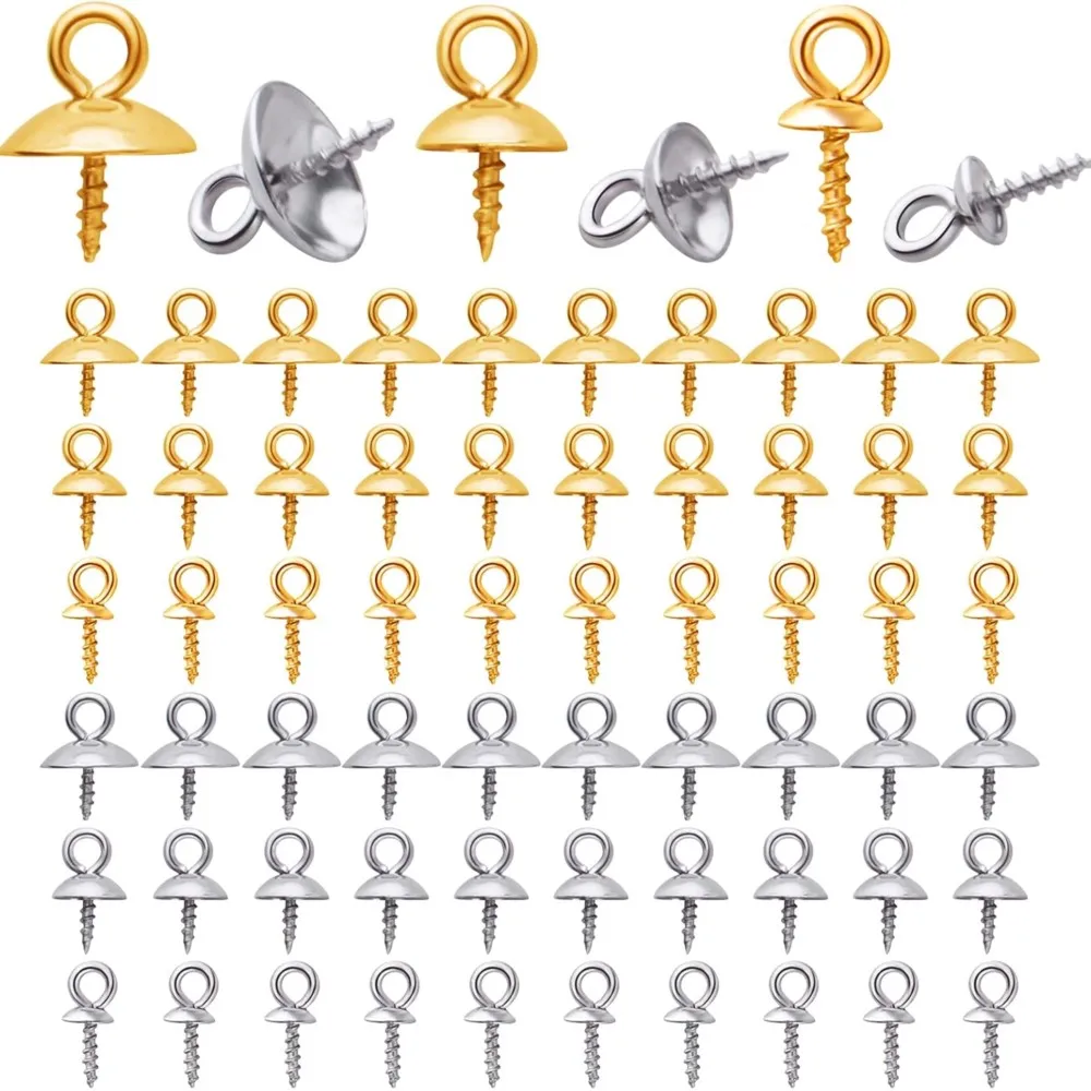 

20Pcs Stainless Steel Metal Gold Tone Screw Eyes Bails Top Drilled Beads End Caps For DIY Charms Connectors Jewelry Findings