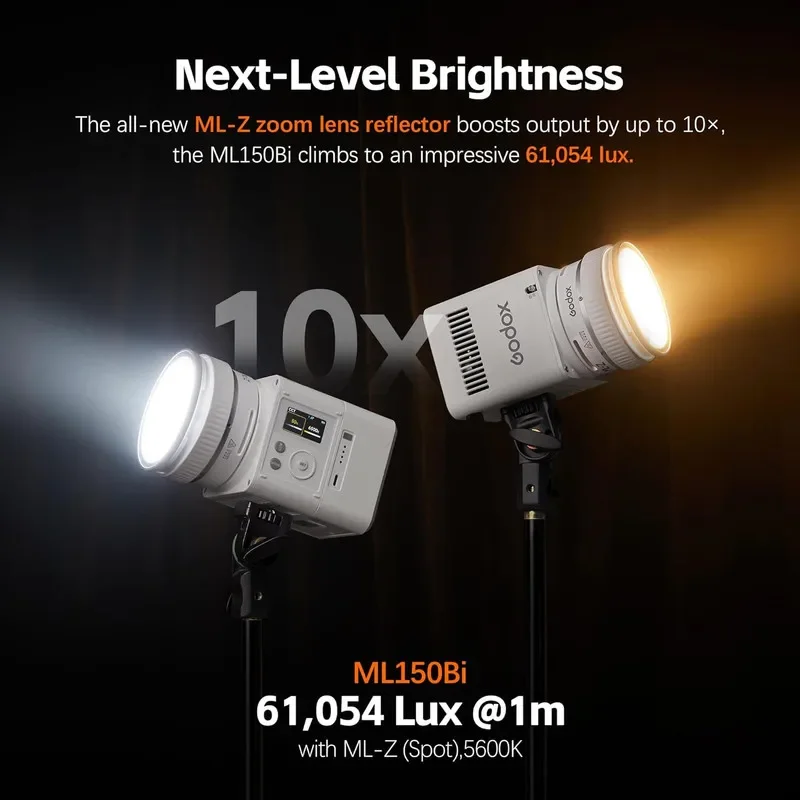 Godox ML150Bi 2800-6500K Bi-color LED Video Light CRI 96 TLCI 96 Onboard Wireless & App Control for Video Production and Vlog