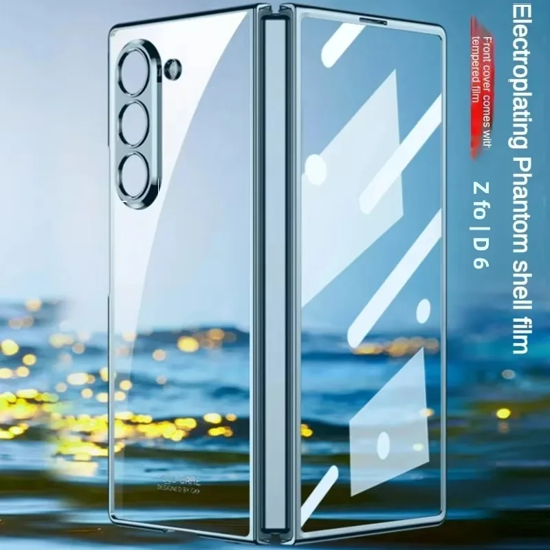 Przezroczysta, twarda obudowa na telefon z galwanizowaną ramką PC do Samsung Galaxy Z Fold 7 Fold 6 Fold 6 4 z folią ochronną na ekran — zdjęcie produktu 7