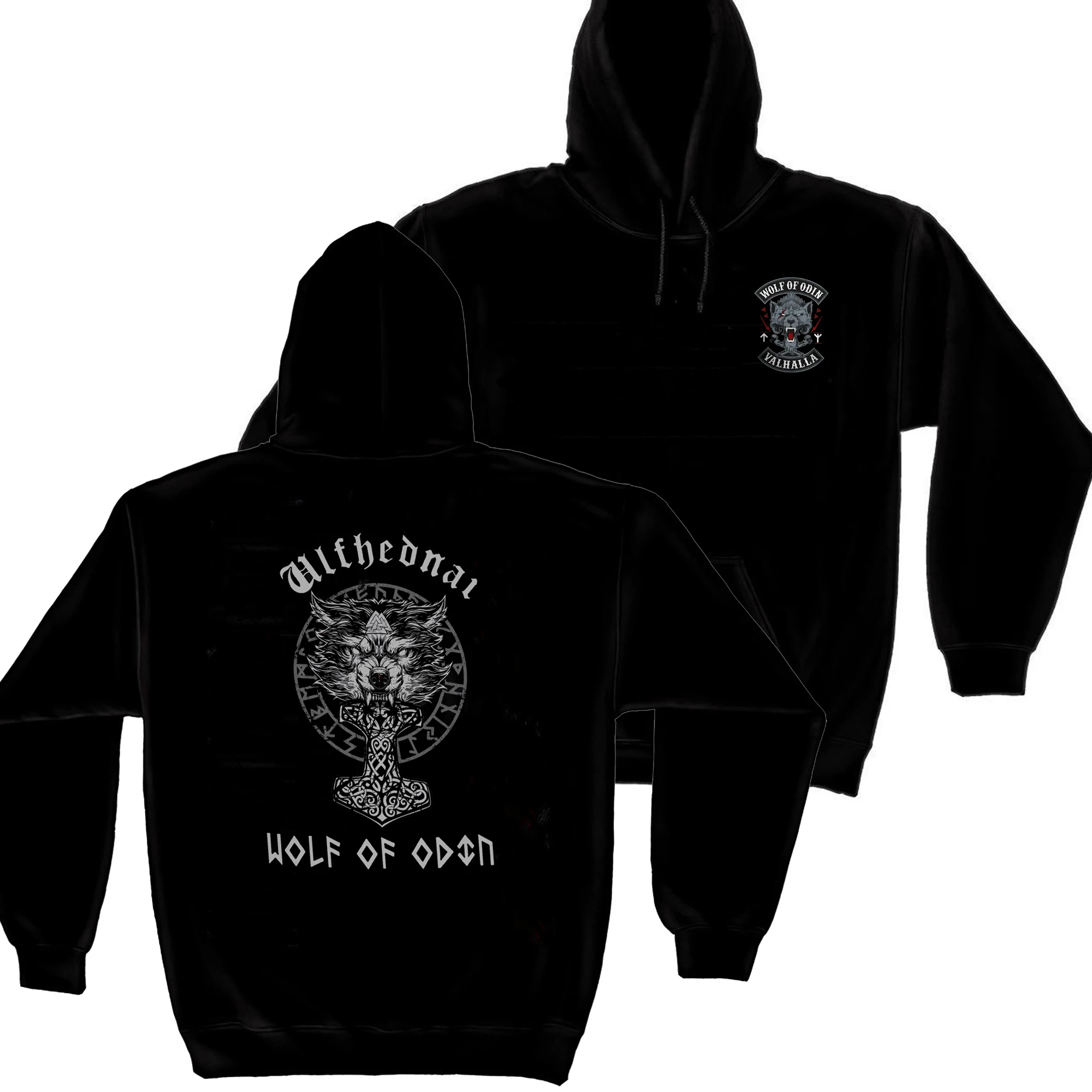 

Norse Myth Thor Hammer Mjolnir Wolf of Odin Valhalla Pullover Hoodie 100% Cotton Comfortable Casual Mens Sweatshirts Streetwear