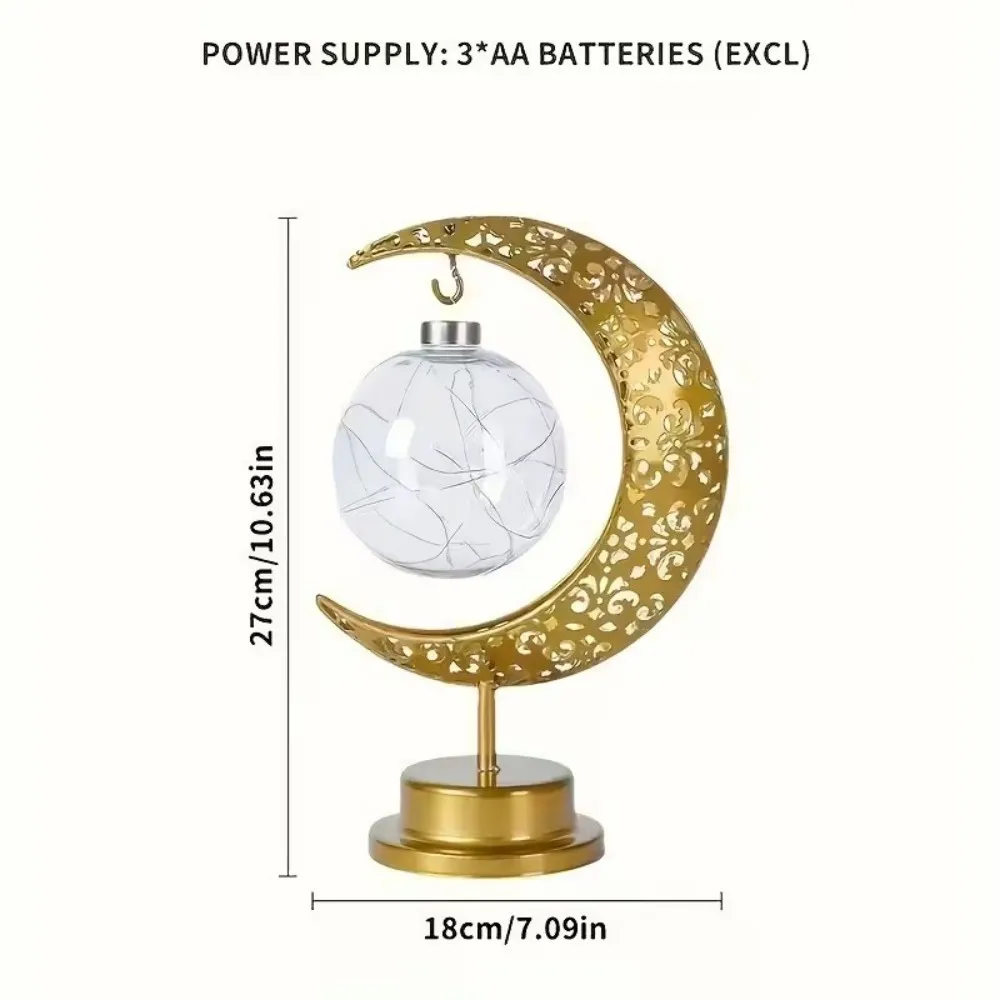 Lampa stołowa dekoracyjna na Ramadan - wzór księżyca z wgłębieniami, świąteczna lampa dekoracyjna z gwiazdą i kuleą, lampa modelująca w stylu muzułmańskim na biurko
