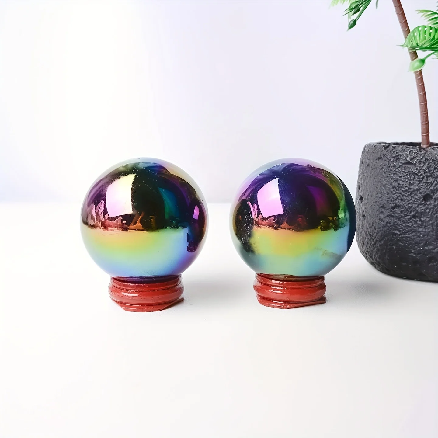 1pc Rainbow Large Aura Obsidian Crystal Sphere-Cyberpunk Aesthetic, Halloween/Christmas Decor Ornaments,Handcrafted Home Decor