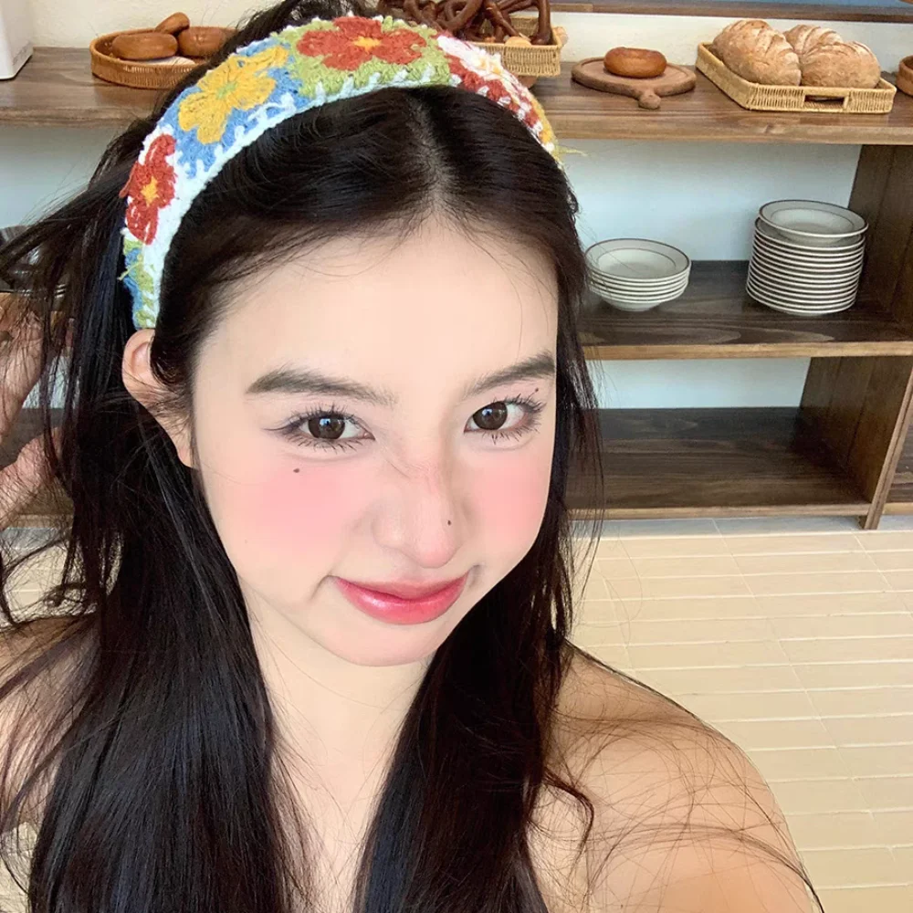 

Bohemian Style Floral Knitted Hairband Colorful Hair Accessories Embroidered Crochet Headband Headwear Hollow Out