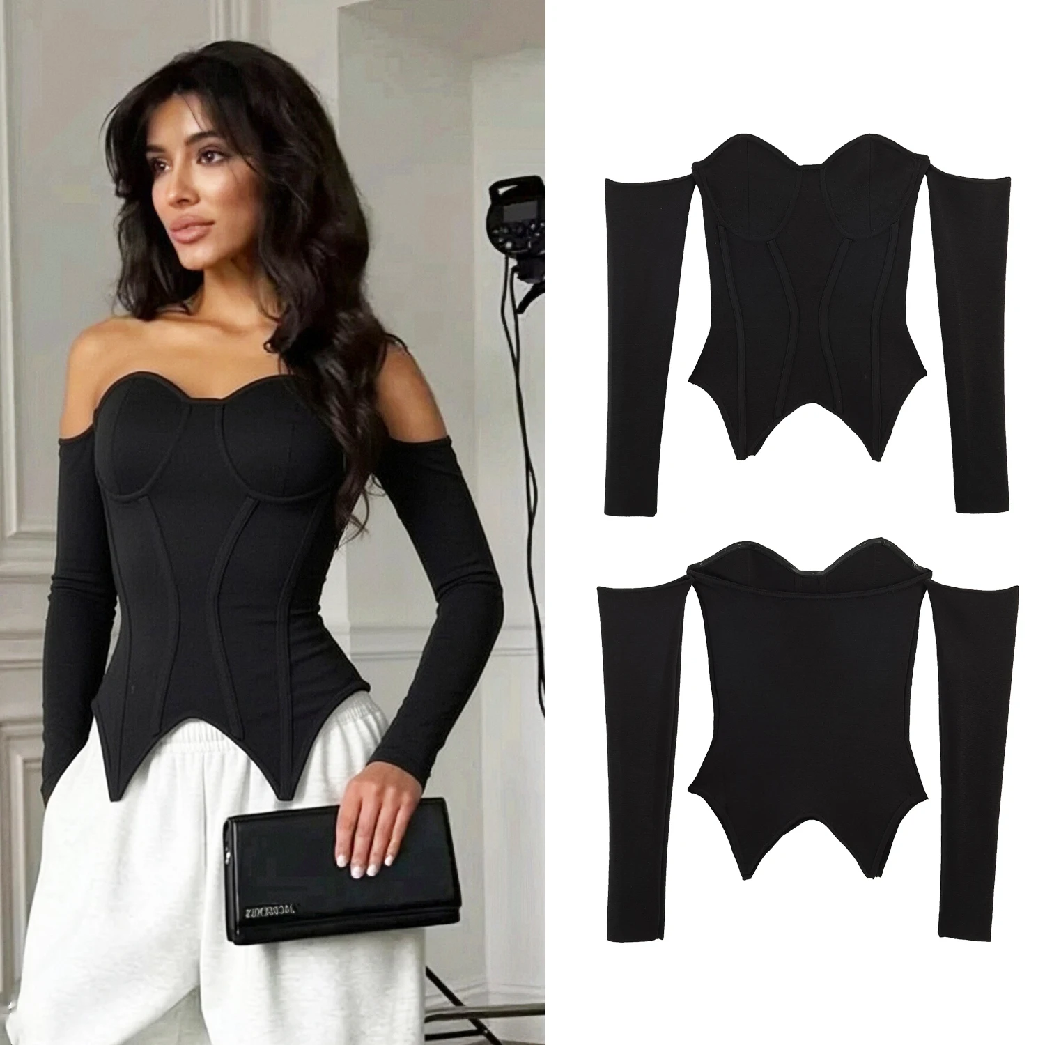 Damen Sexy Schickes Trägerloses Korsett-T-Shirt Tops Frühling Sommer Ärmellos Rückenfrei Schlanker Pullover Damen Party Abend T-Shirts