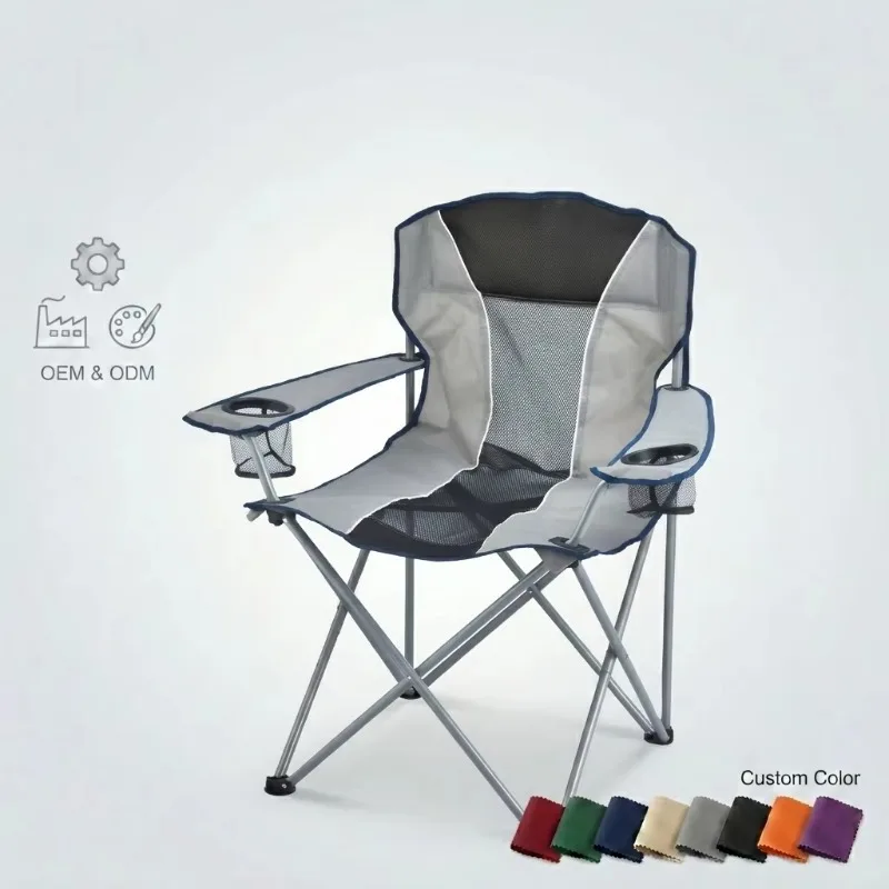 Heavy Duty Breathable Mesh and Cup Holder Folding Camping Chair Portable Outdoor Chair for Beach Fishing Hiking Picnic Garden
