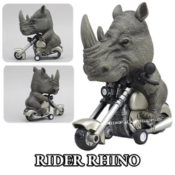 Mini RHINO Motorcycle Rider Animal Dinosaur Car Model Vehicle Miniature Baby Shower Birthday Gift Toy for Kid Boy