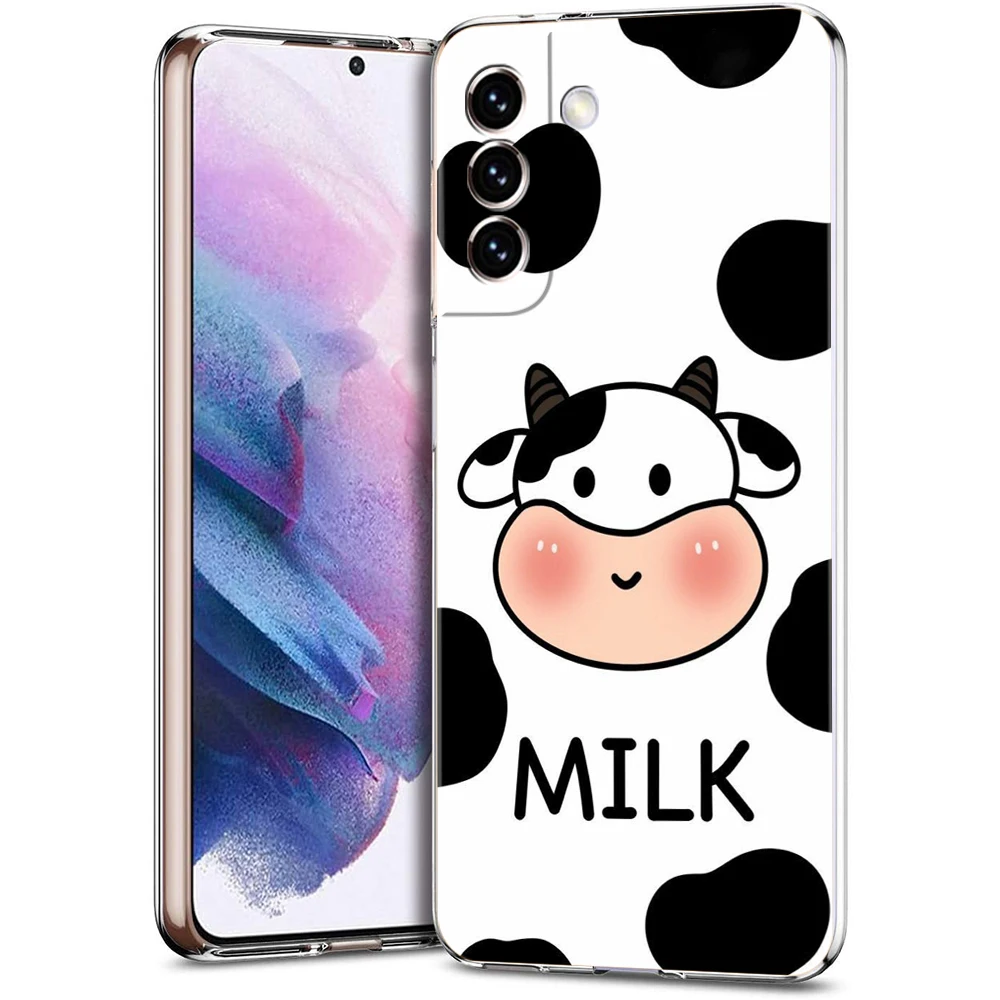 เคสโทรศัพท์ลายวัวนมน่ารักสำหรับ Samsung Galaxy Galaxy S23 S20 FE S21 S22 M32 M22 M21มาก S10 S10E S8 S9 PLUS 5G เคสใส capas