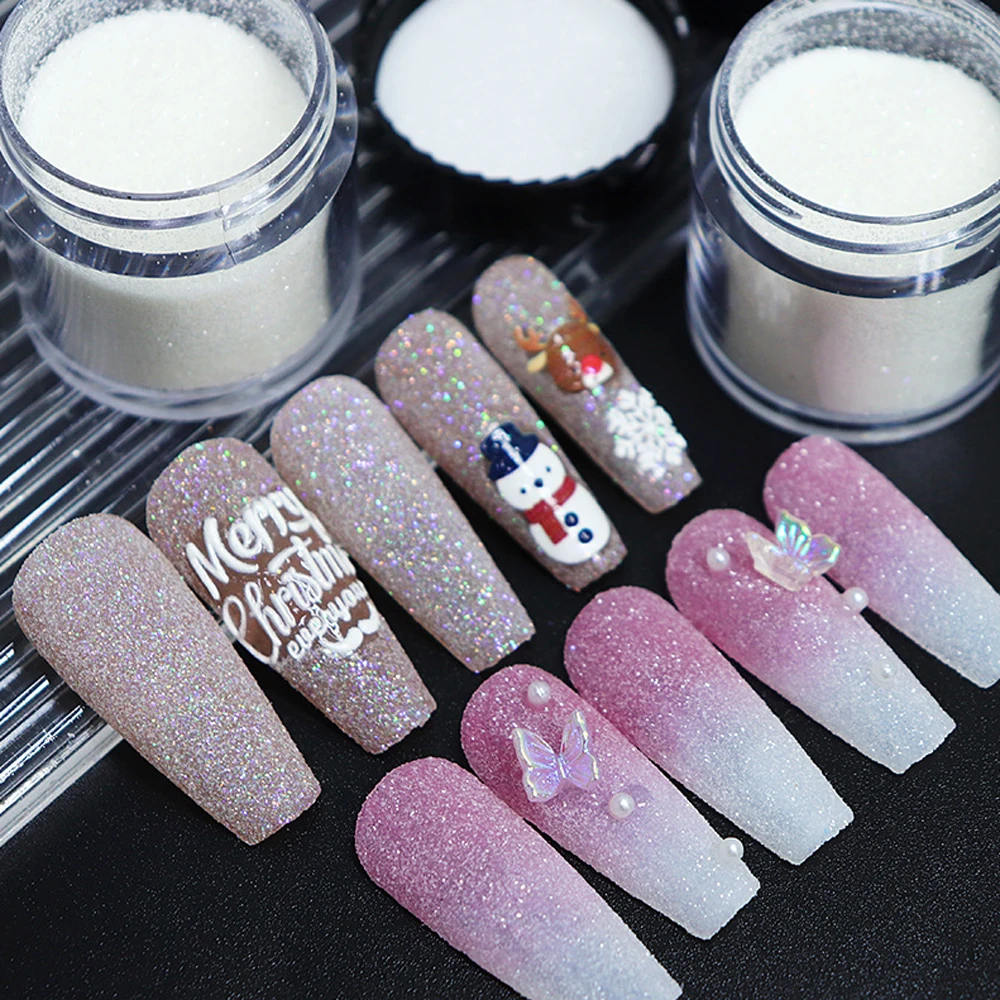 10g/Bottle Christmas White Snowflakes Nail Glitter Powder Black Sugar Sand Coat Effect Pigment Dust Winter Nail Art Decorations