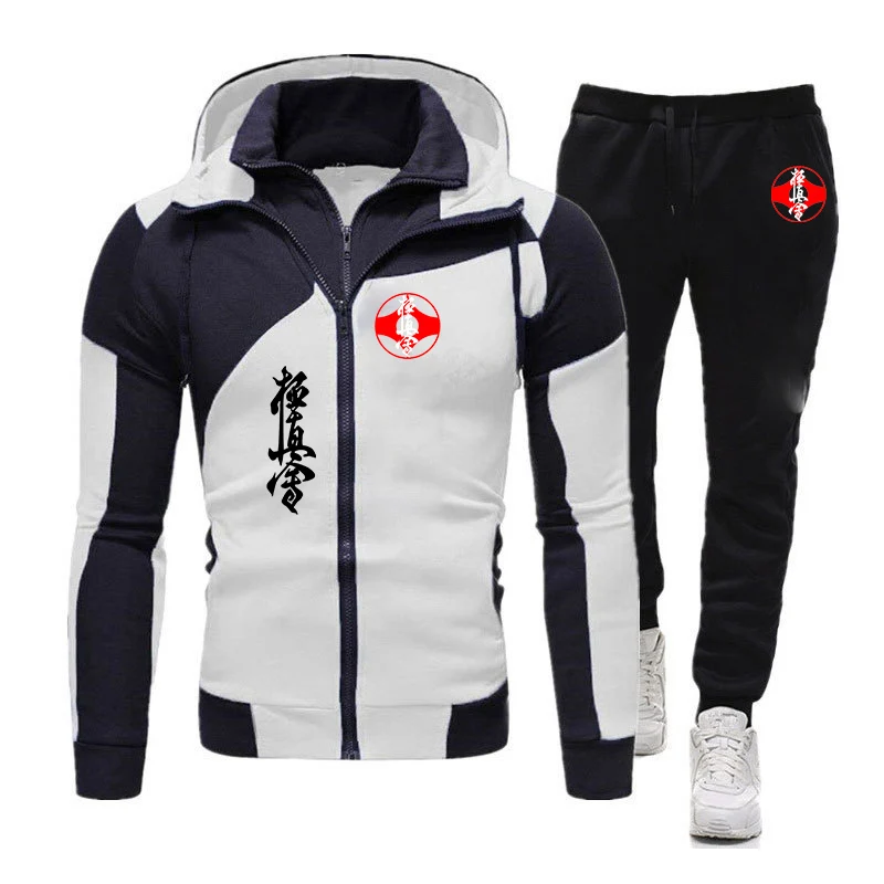 Kyokushin Karate 2023 Men\'s New Patchwork Hoodies Tracksuit Cotton Long Sleeve Hooded Zip Jogging Trouser Fitness Two Piece Suit