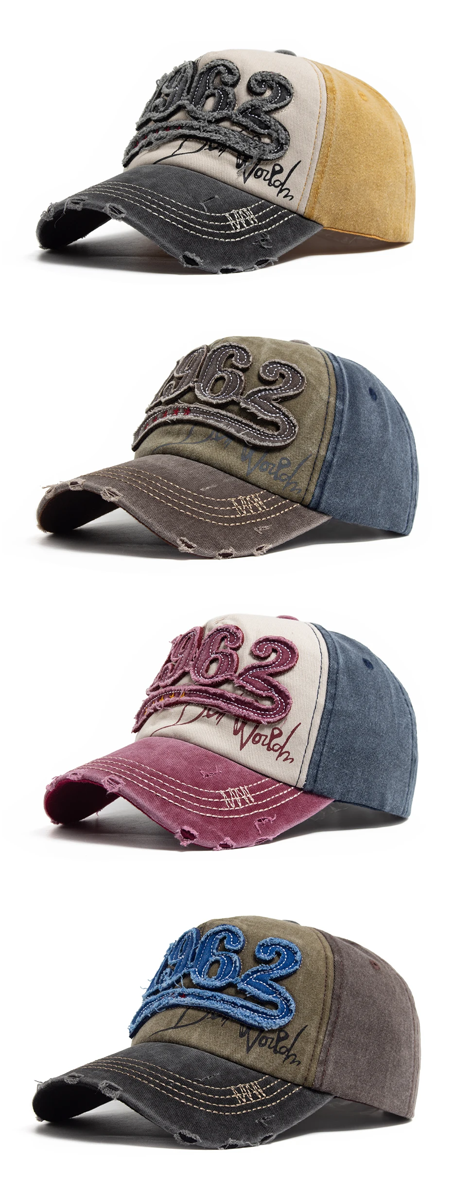 Mode Vintage gewaschene Baumwolle Baseball Cap Männer Digit 1962, Stickerei Snapback Frühling Herbst Frauen Hut Visier Hip Hop Caps – Detail 7