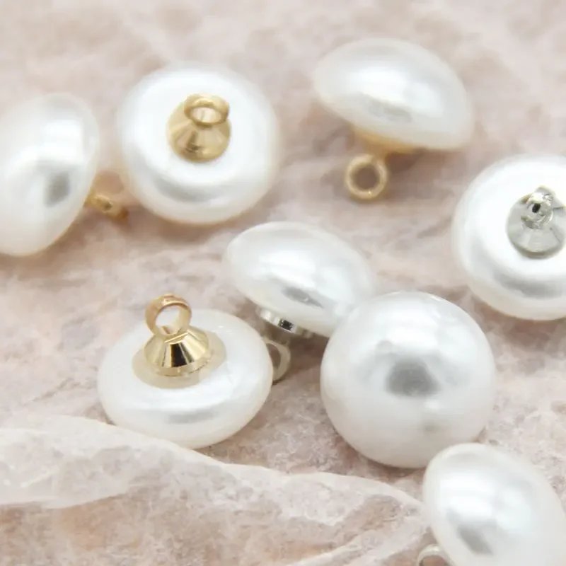 20pcs Vintage White Jewelry Dress Pearl Buttons For Clothing Metal Shank Wedding Shirt Decorative Handmade Accessories Wholesale