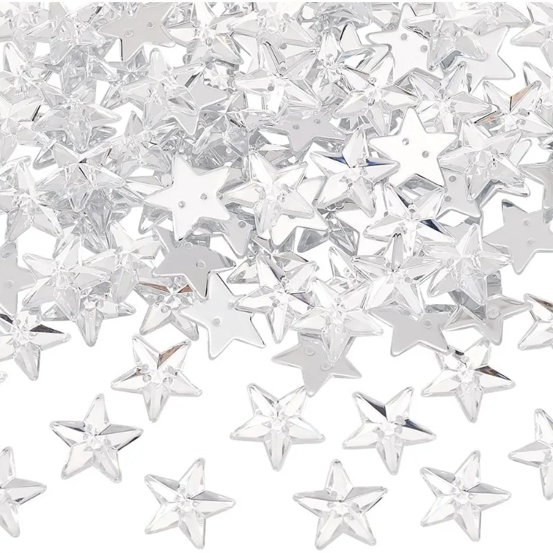 

100Pcs Star Shape Sew on Rhinestone 14x13mm Clear Acrylic Rhinestones with 2 Holes Faceted Acrylic Rhinestones with Flat