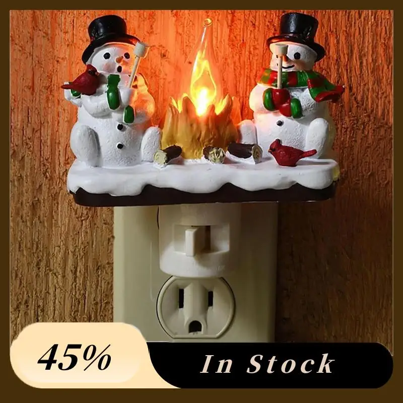 

A60Z Top Snowmans And Campfire Night Light Indoor Flickering Nightlight Decoration 3D LED Small Faux Campfire Night Light US P