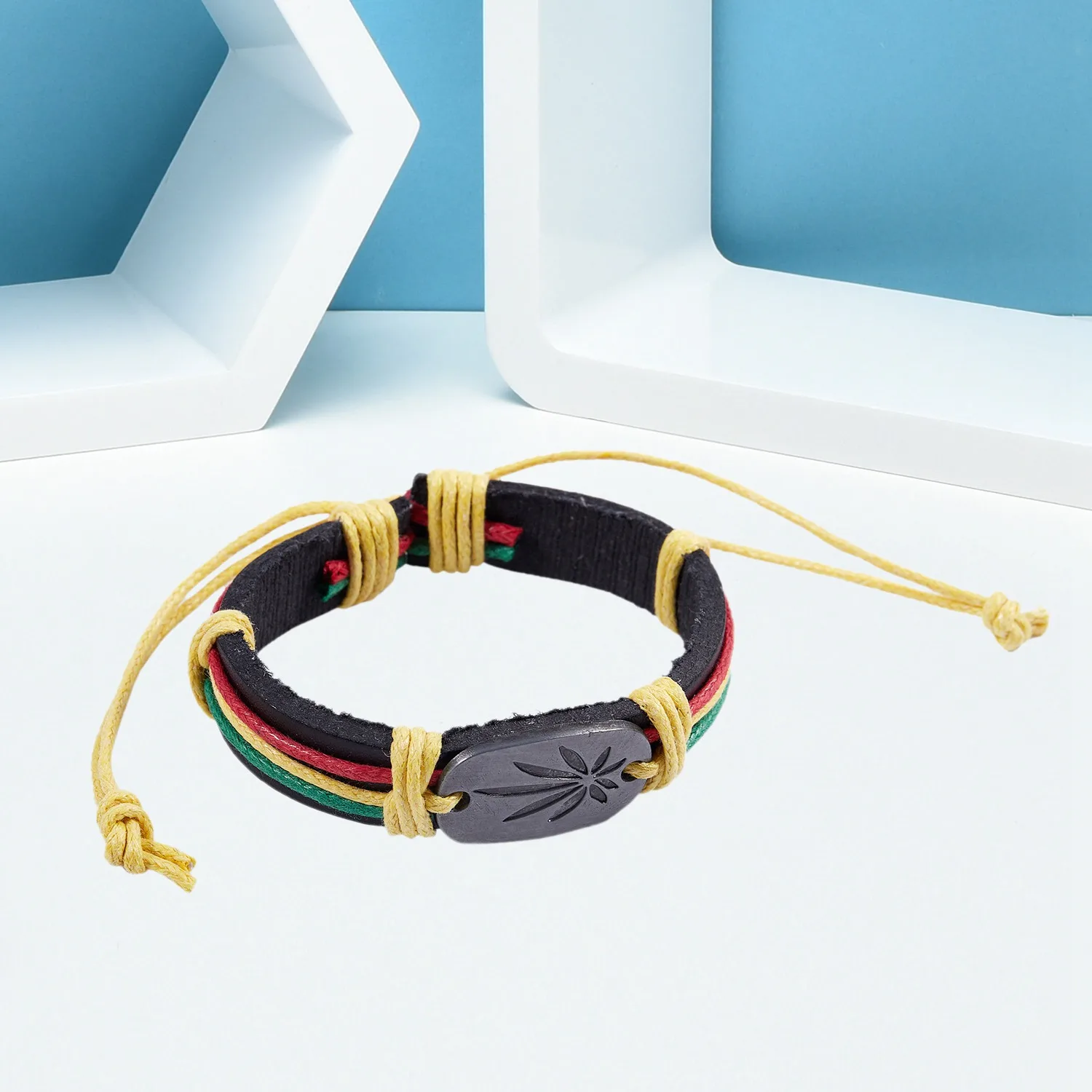 Pulseira de couro ABQR Rasta Jamaica