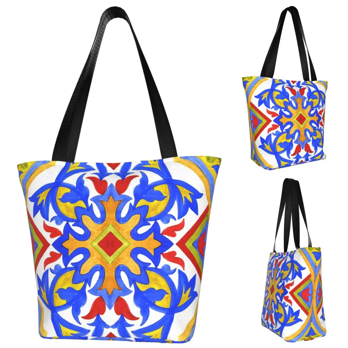 

Португальская плитка Азулджо. 3, сумка-тоут для покупок, парусиновая сумка на плечо большой вместимости, продуктовая сумка для покупок для женщин