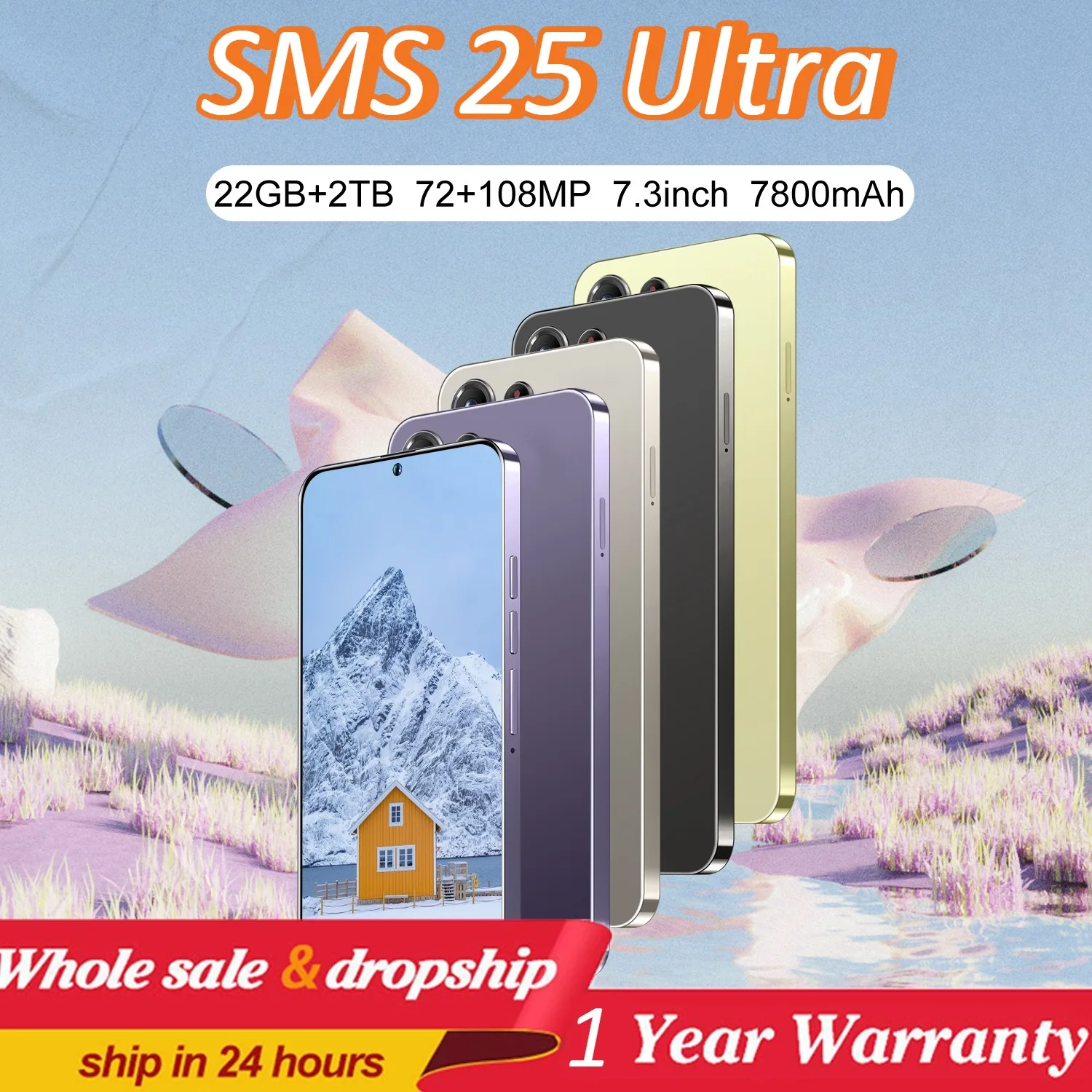 Hot Nieuwe Mobiele Telefoons SMS 25 Ultra Originele Global Versie 7.3 ''Smartphone 5G Dual Sim Mobiele telefoon 7800 mAh Android 14 Mobiele Telefoons